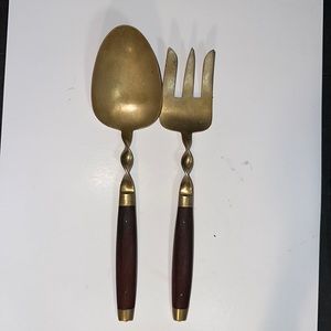 Mid-20th Century Brass and Rosewood Serving Spoon and Fork